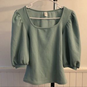 Sea Foam Green S Puff Sleeve Shirt